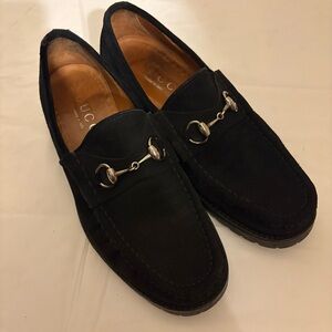 GUCCI mens horsebit black suede loafer